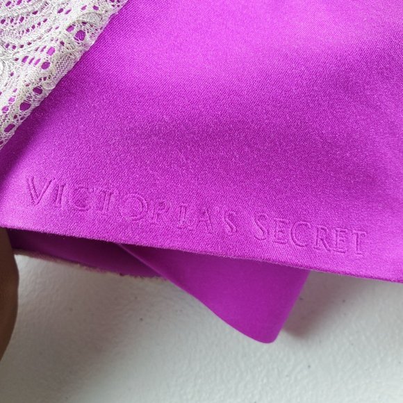 Victoria's Secret Push Up Bra Lace Trim Cross Back Front Close 34C Women Purple - Picture 4 of 10